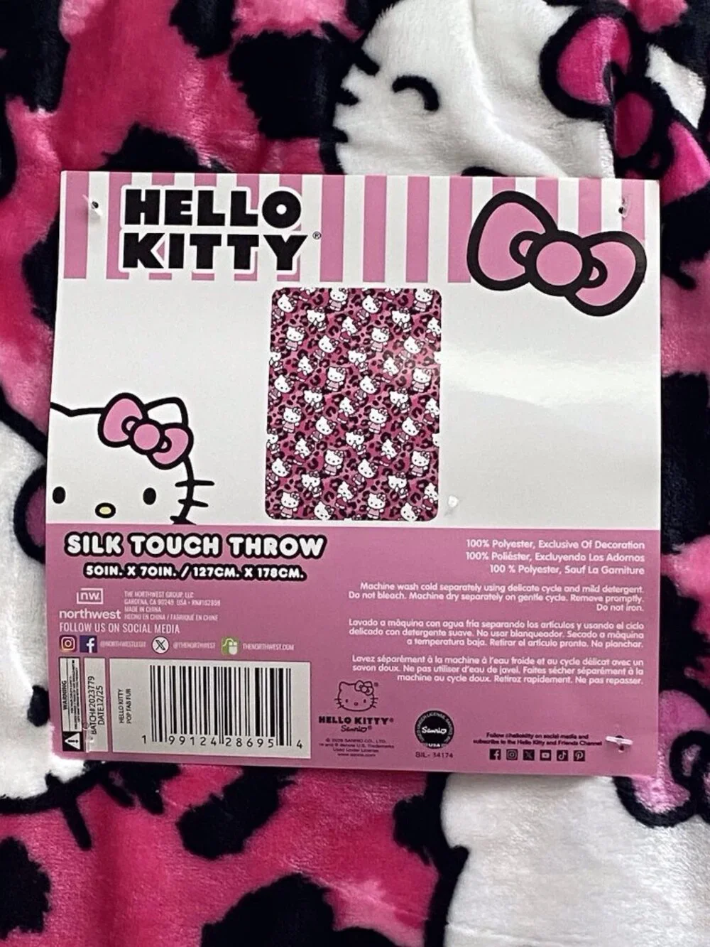 Hello Kitty Pink Leopard Cheetah Print Soft Throw Blanket 50in x 70in Viral NEW